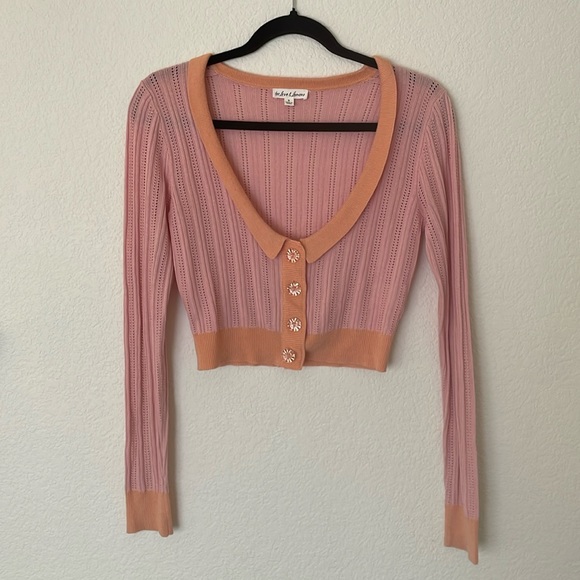 FOR LOVE AND LEMONS Pink Orange Phoebe Pointelle Crop - Picture 4 of 7